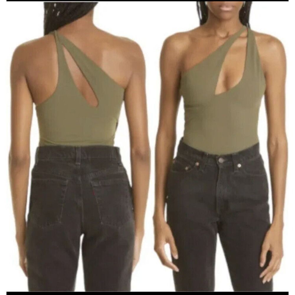 New ALIX NYC Page One Shoulder Thong Bodysuit in Military Green ~Size Medium